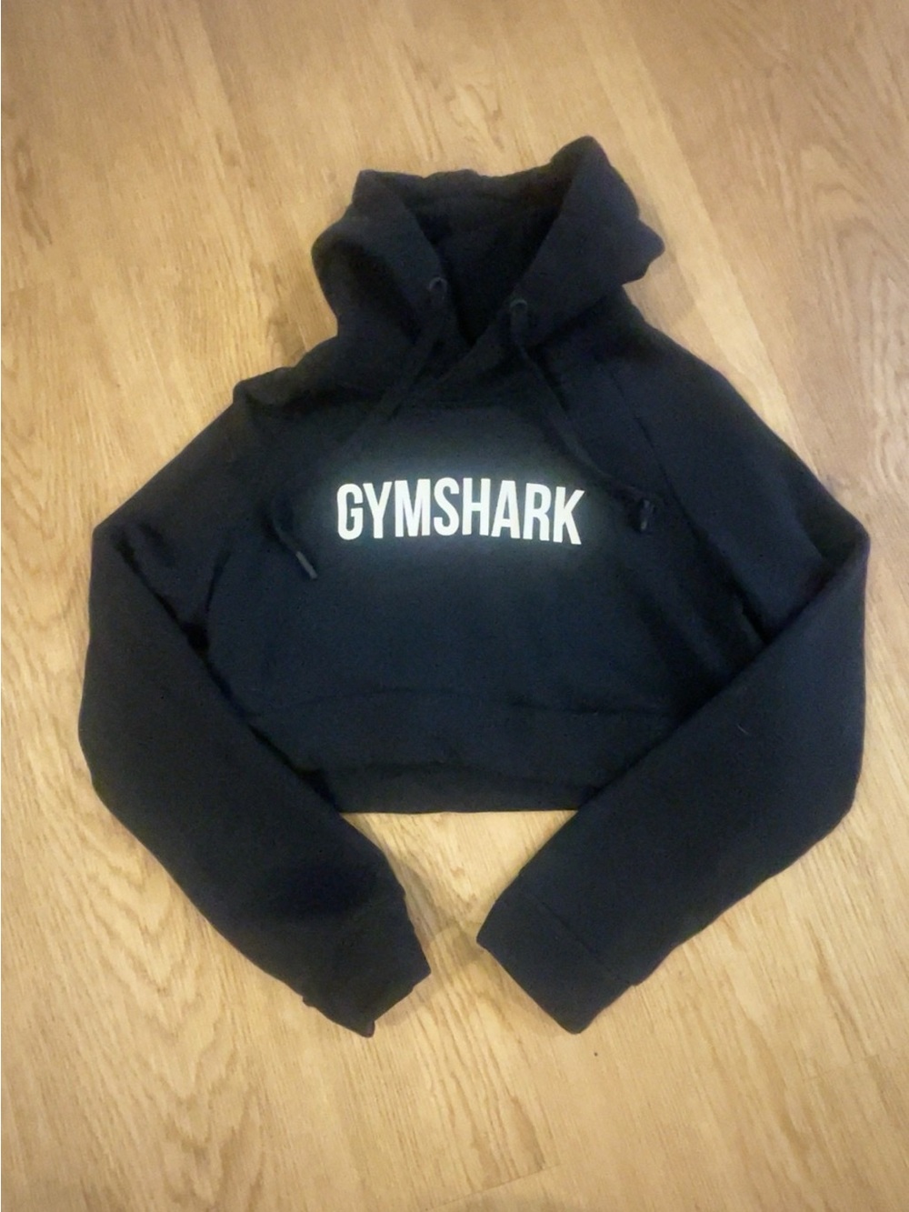Gymshark Black Cropped Hoodie with White Logo- Women’s